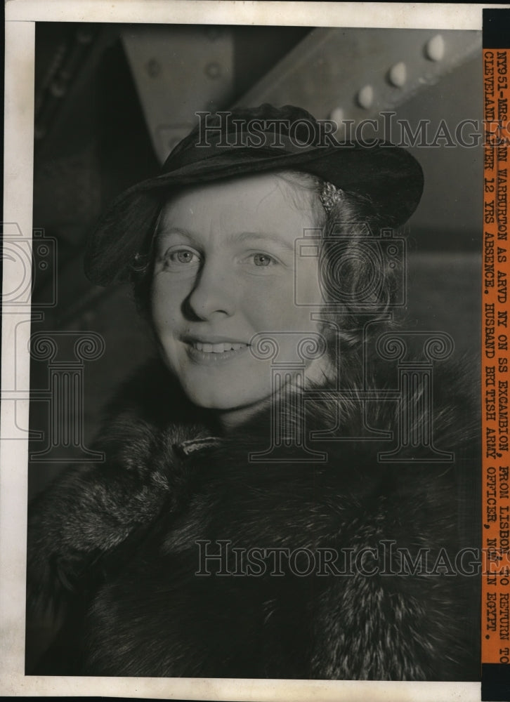 1941 Press Photo Mrs Ann Warburton returns to US from Lisbon - nec64185