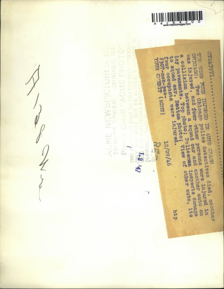 1946 Press Photo Chicago, Ill Squad car damaged in a car collision