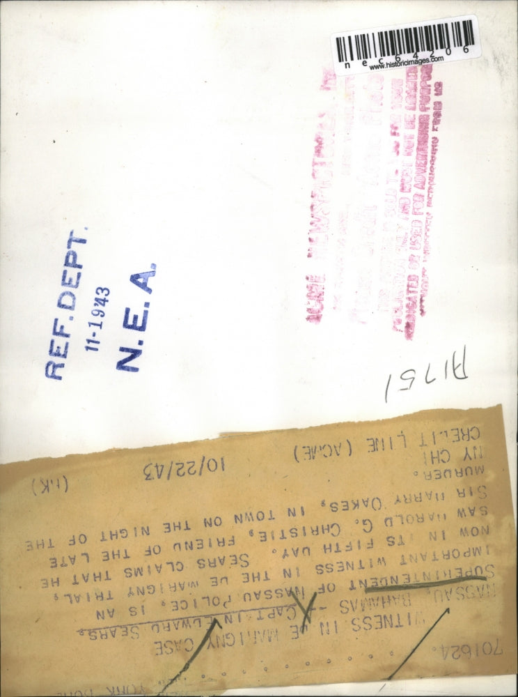 1943 Press Photo Captain Edward Sears of Nassa Police - nec64206