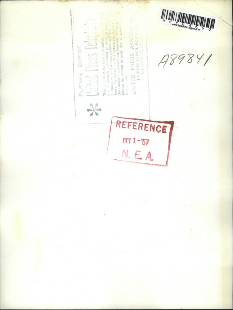 Load image into Gallery viewer, 1957 Press Photo Albert Lee checked by nurse Mary ann Mitchell at St. John's Hospital in Oxnard, Ca.
