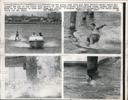 1962 Press Photo Detroit, Mich. Water skier on the Detroit river in cold weather