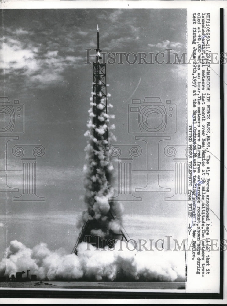 1957 Press PhotoHanscom AFB, Mass. launch of artificial meteor rockets- Historic Images