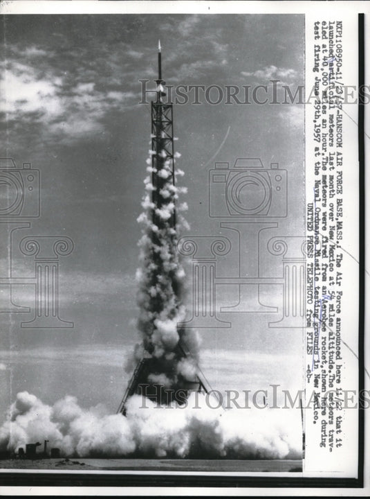 1957 Press PhotoHanscom AFB, Mass. launch of artificial meteor rockets- Historic Images