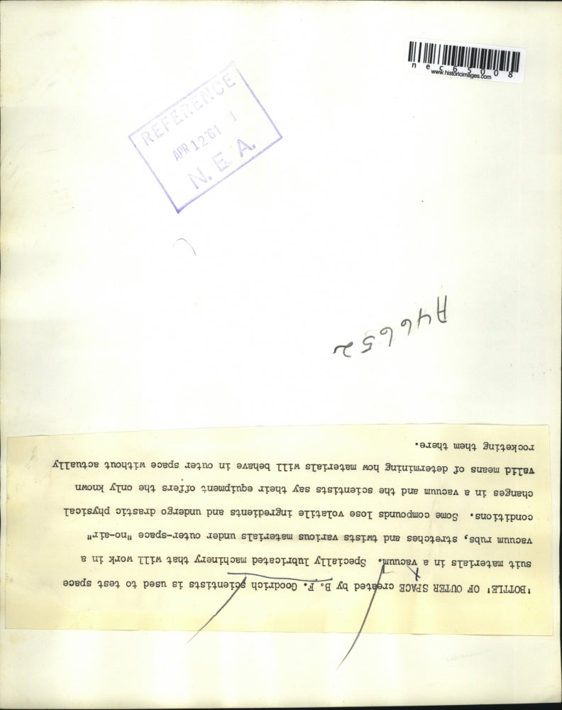 1961 Press Photo B.F. Research scientist used to test space suit material in a vacuum