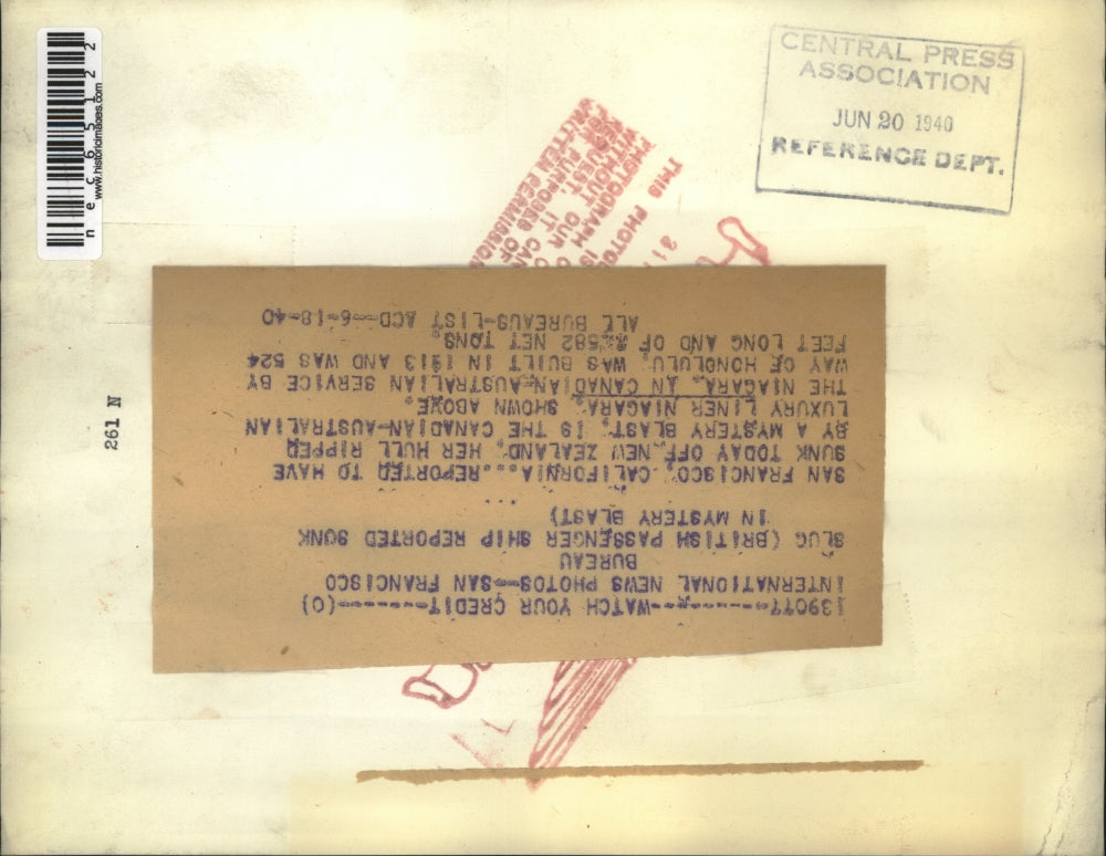 1940 Press Photo The Niagra Sunk