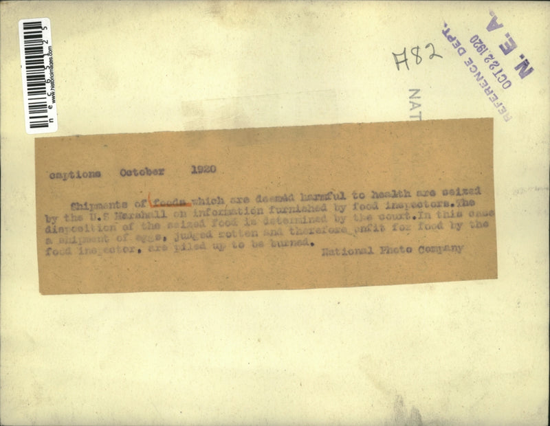 Load image into Gallery viewer, 1920 Press Photo Food Deemed Harmful Siezed By US Marshall - nec65125
