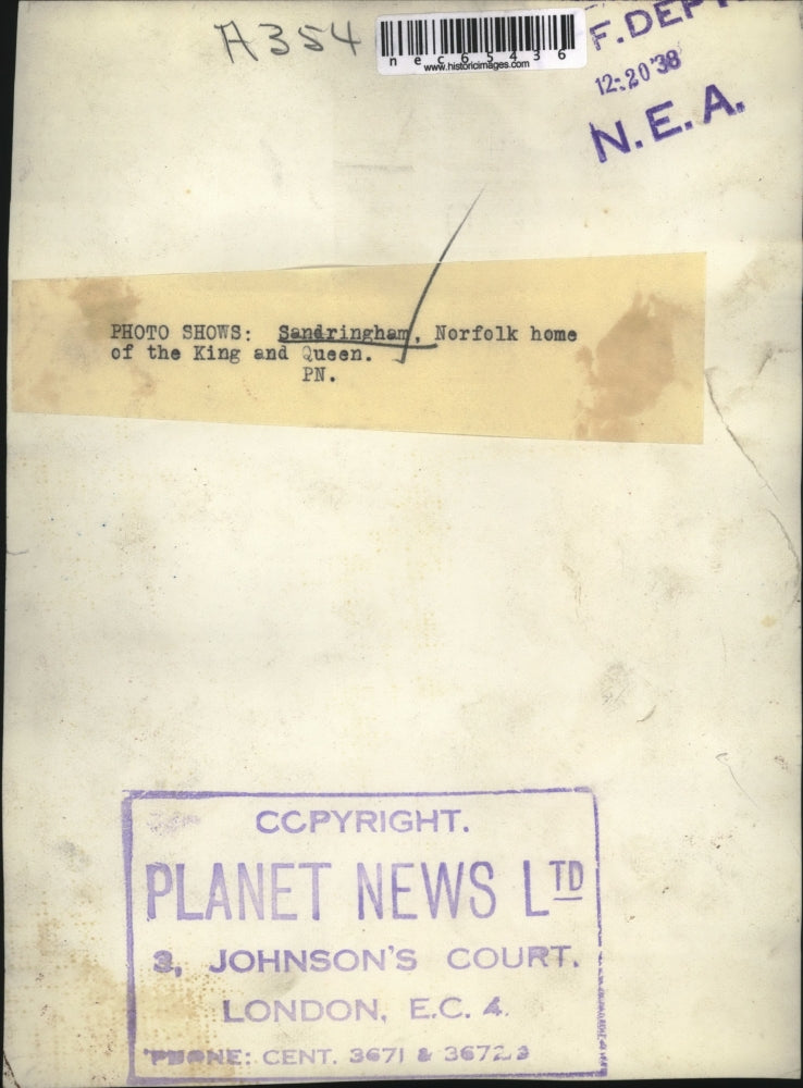 1938 Press Photo Sandringham, Norfolk england home of King and Queen