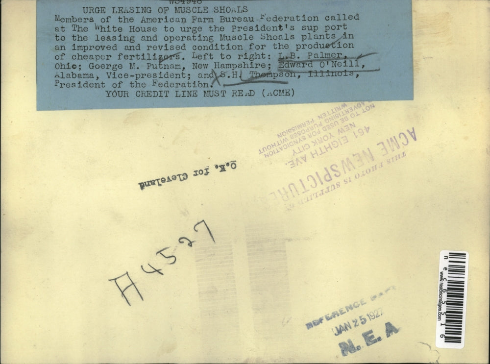 1927 Press Photo L Palmer G Putnam E O'Neill S Thompson American Farm Bureau