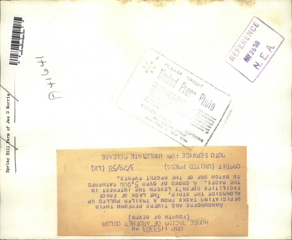 1958 Press Photo Announcers and timers for a horse race