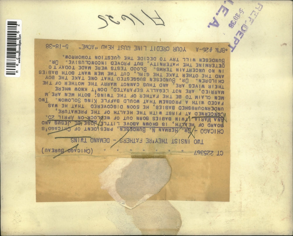 1938 Press Photo Dr. Herman N. Bundesen with Twins Jose De Jesus & Ana Maria