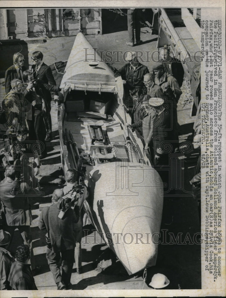 1971 Press Photo 35 Foot Rowboat Arrives In San Francisco Aboard Liner Kemperdyk- Historic Images