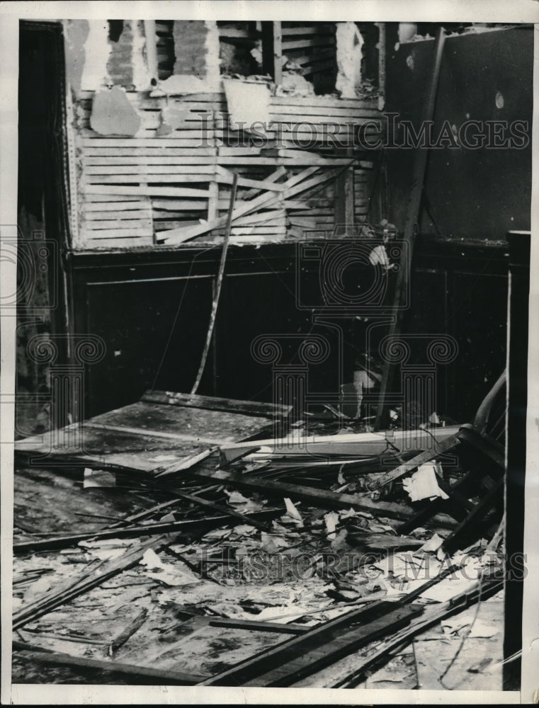 1932 Press Photo Rooms Harvey Hall bombed before turning self in to police