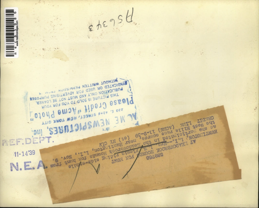 1939 Press PhotoHuntingdon, L.I NY Mrs LW Flemin on fox hunt