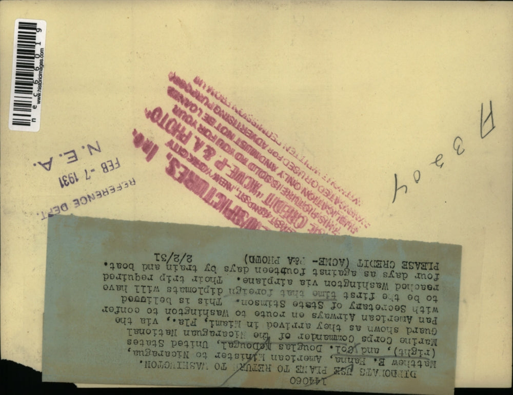 1931 Press Photo Matthew Hanna, US Minister to Nicaragua, Col D McDougal in DC