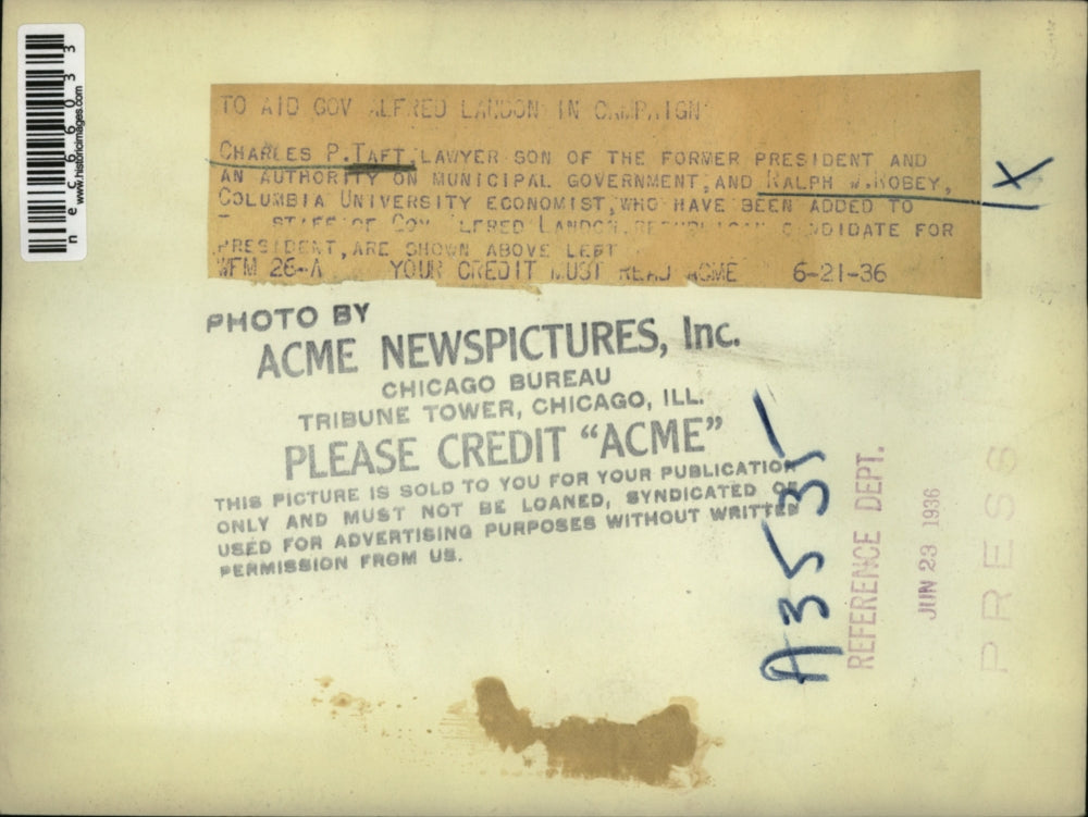 1936 Press Photo Charles P. Taft & Ralph W. Robey Goverment appointees to