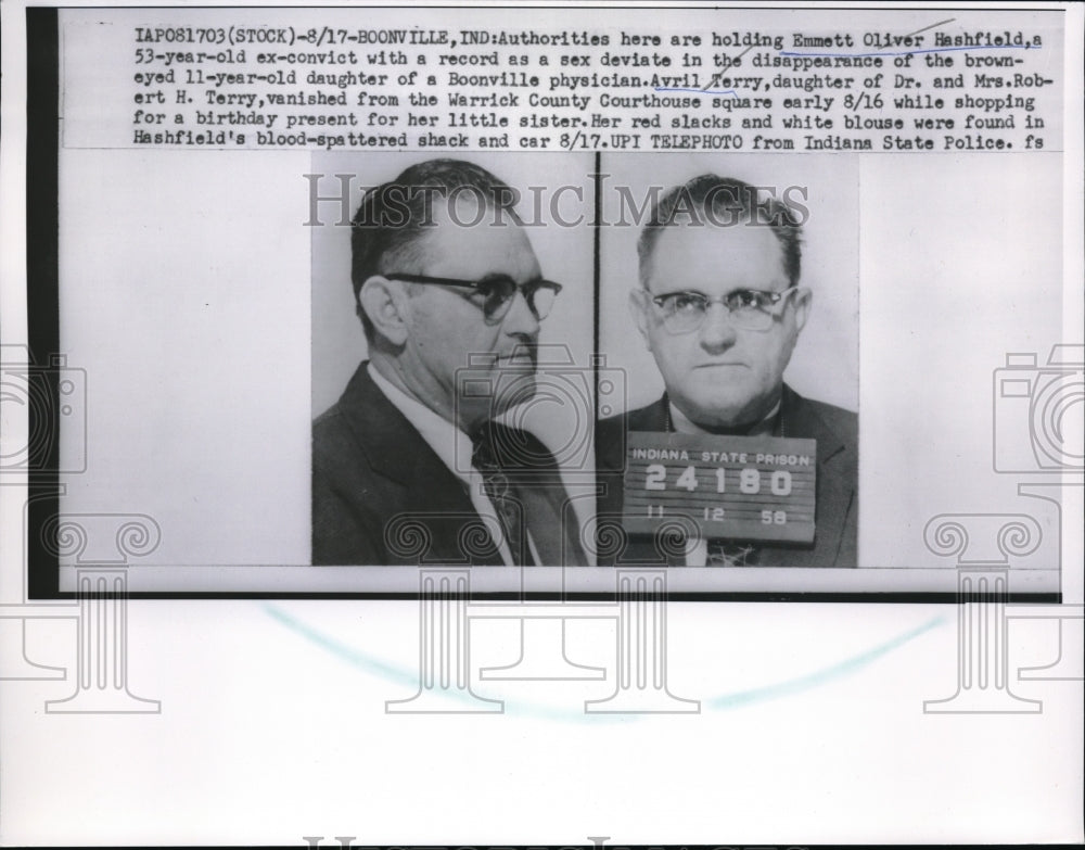 1960 Press Photo Emmitt Oliver Hashfield Sex Deviat