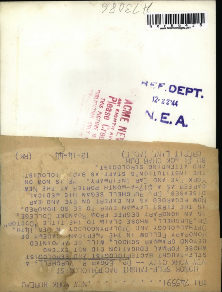 1944 Press Photo Self-taught Bacteriologist Dr Edgar B Durchell honorary fellow