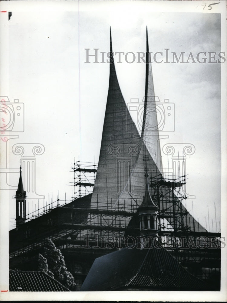 1967 Press Photo 2 spires topped added to the Prague Skyline- Historic Images