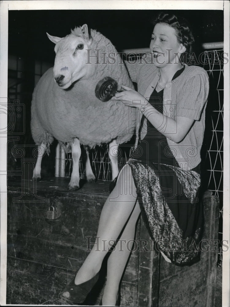 Load image into Gallery viewer, 1941 Press Photo Helen McDonough combs wool of Prize Cheviot Yearling ram
