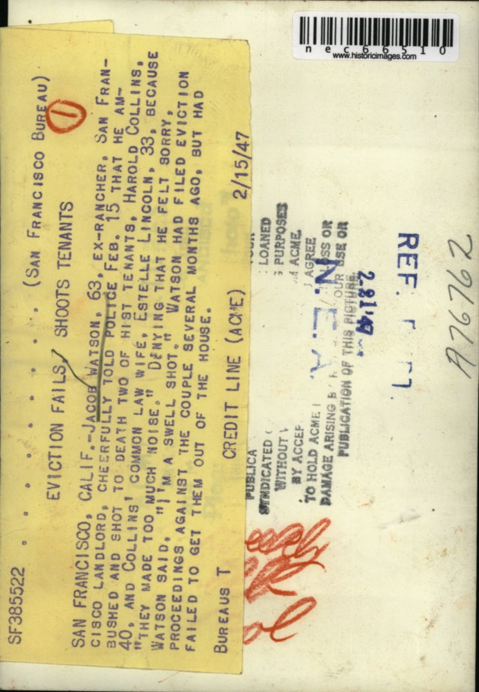 1947 Press Photo San Francisco, Calif Jacob Watson shot and killed Harold Collin