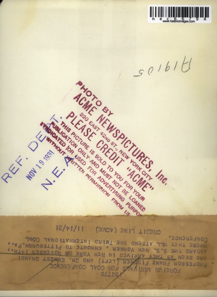 1931 Press Photo Professor Franz Fischer & Dr Ernest Grandi attend 3rd