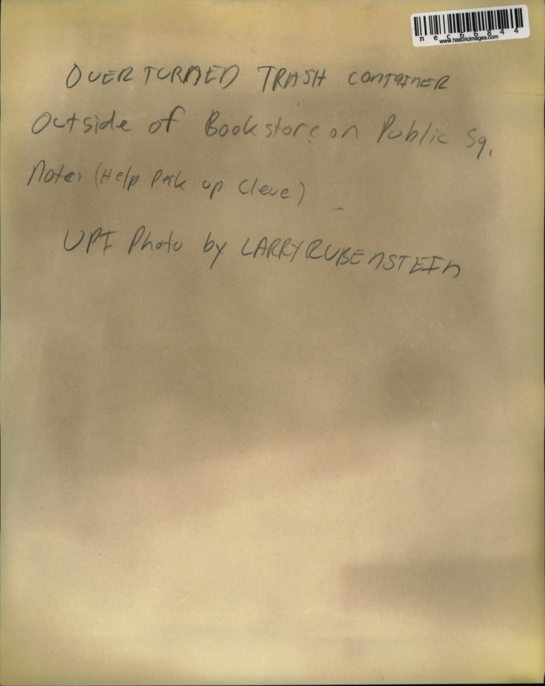 Press Photo Overturned trash containers in Cleveland, Ohio - nec66844