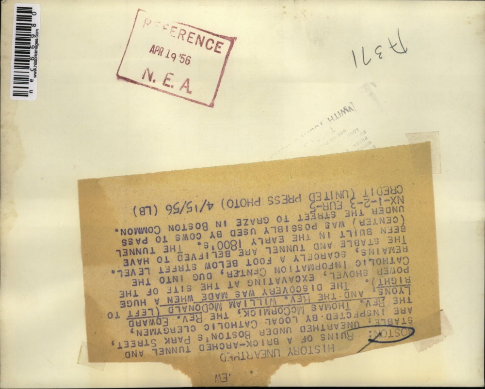 1956 Press Photo Ramains of brick tunnel and stable under bostons park street