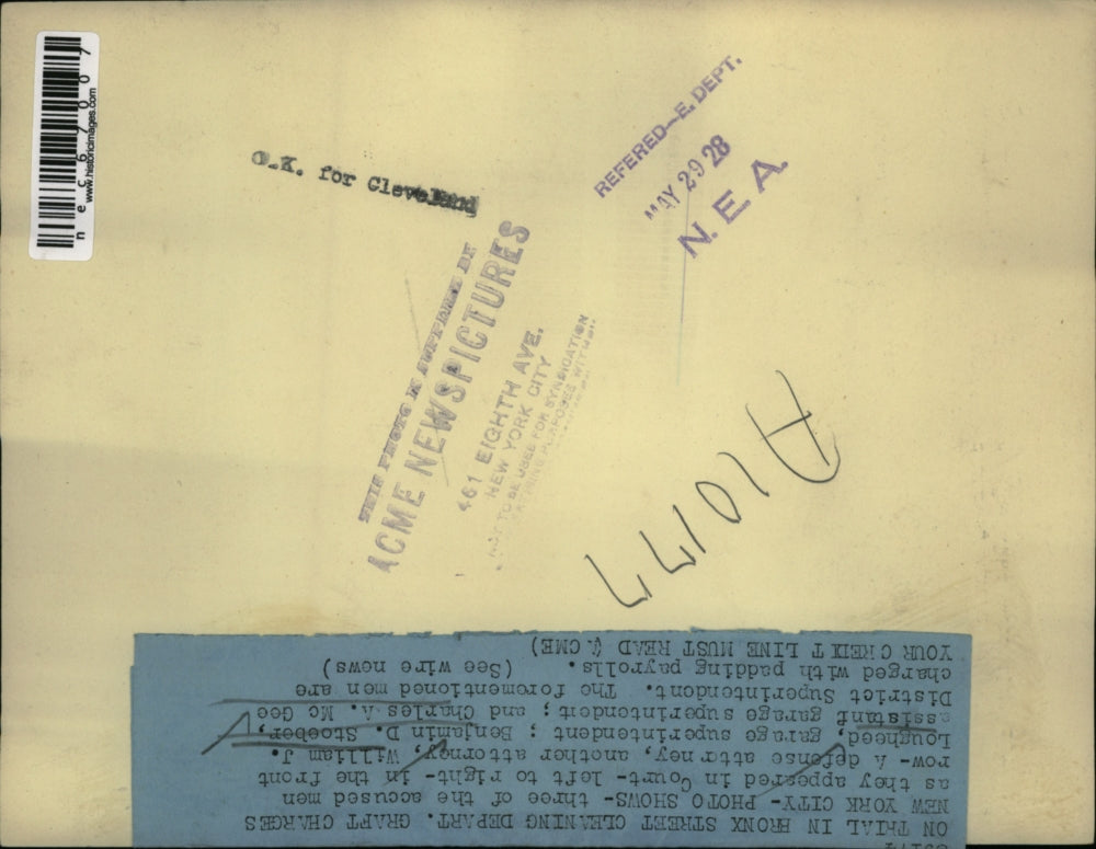 1928 Press Photo On trial in Bronx St. Cleaning Depart. Graft charges