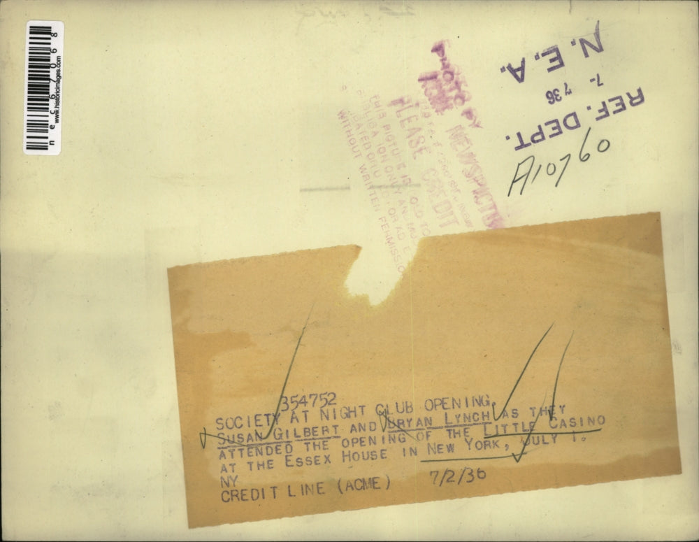 1936 Press Photo Susan Gilbert & Bryan Lynch at Essex House in NYC