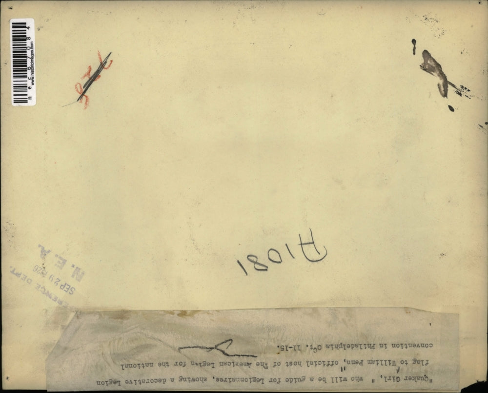 1926 Press Photo Quaker Girl for American Legion convention in Philadelphia