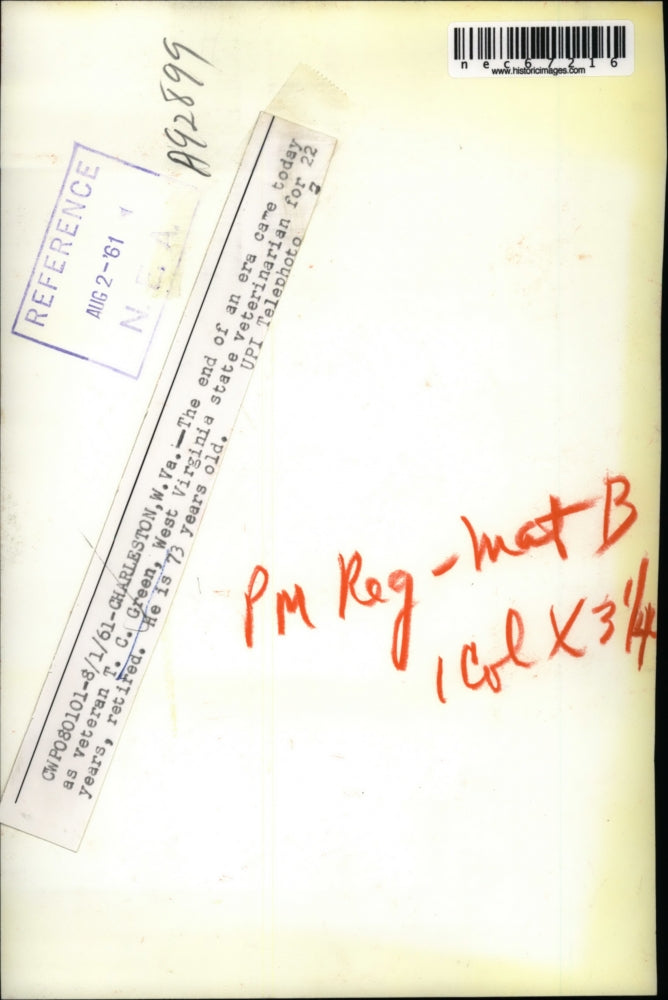 1961 Press Photo Veteran T.C. Green of West Virginia Veterinarian for 22 years