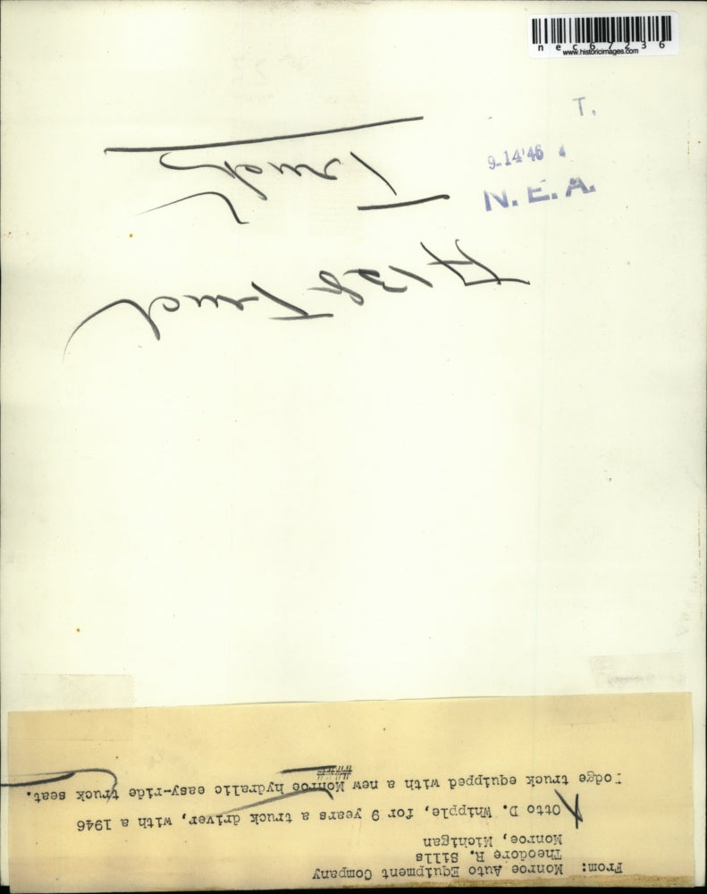 1945 Press Photo Otto D Whipple with his Dodge truck with hydraulic seats