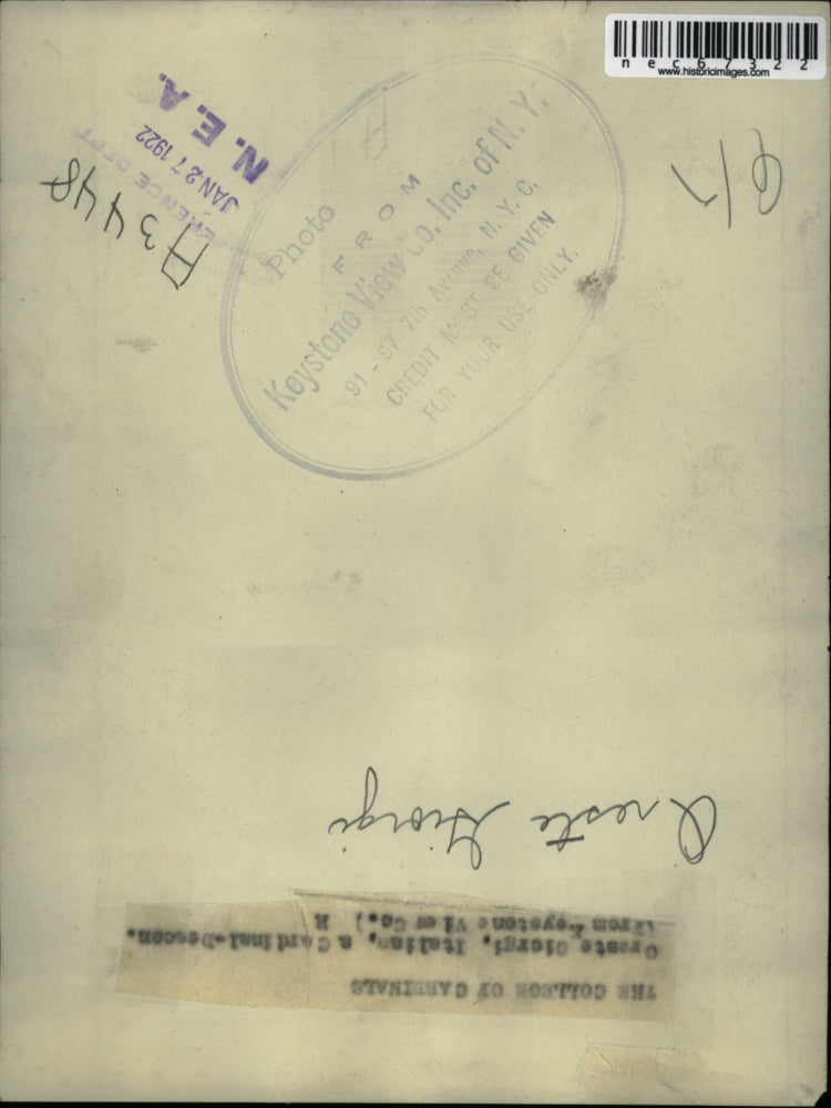 1922 Press Photo Oreste Giogri,talian Cardinal Deacon - nec67322