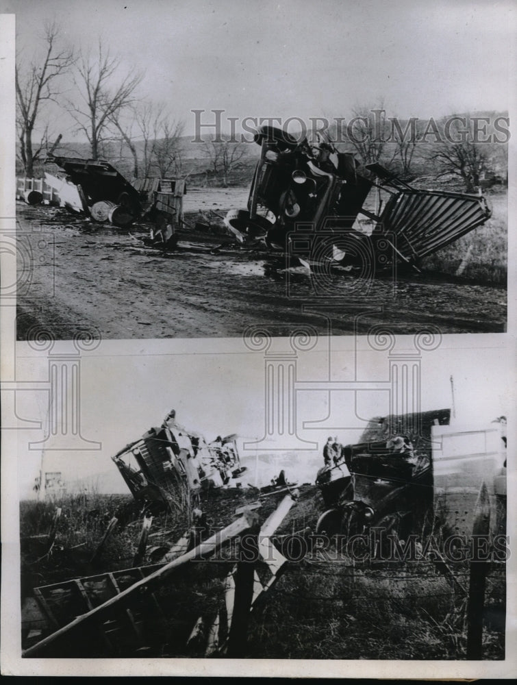 1935 Press Photo Wreckage of schoolbus & truck collision in Piedmont, S Dak