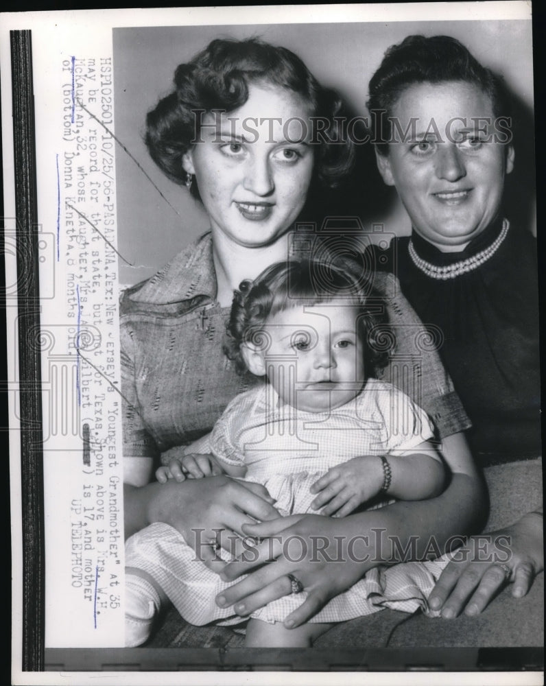 Load image into Gallery viewer, 1956 Press Photo Pasadena, Texas Mrs WH McKanaugh with daughter &amp; granddaughter
