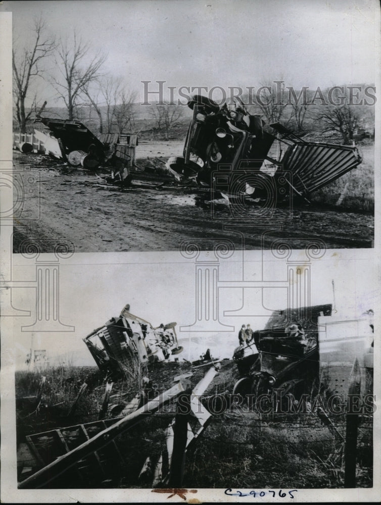 1935 Press Photo Wreckage of school bus collision with a truck - nec67358