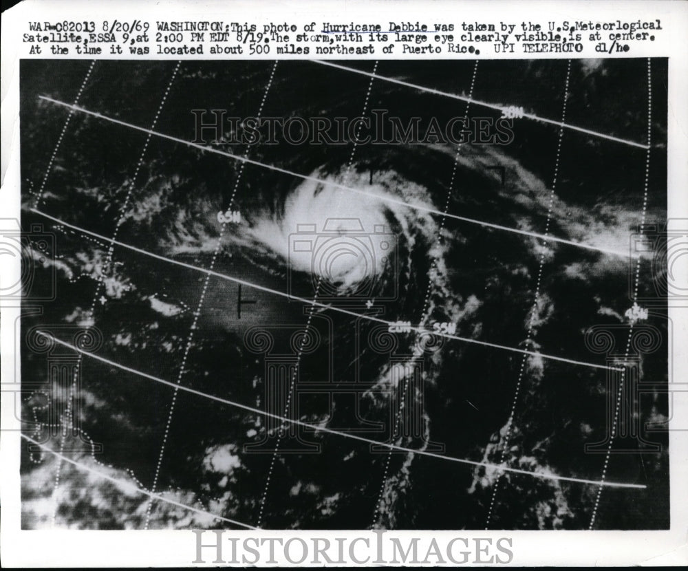 1969 Press Photo Hurricane Debbie by US Meteorologic Satellite