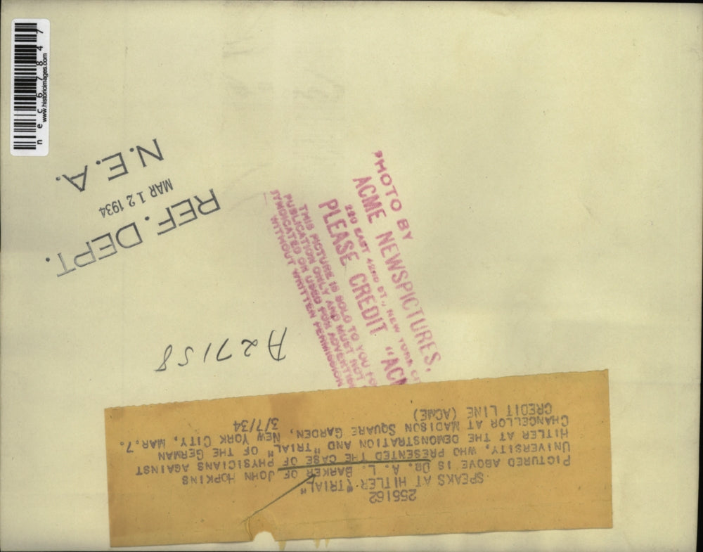 1934 Press Photo Dr. A.L. Barker of John Hopkins University speaks at Hitler tri