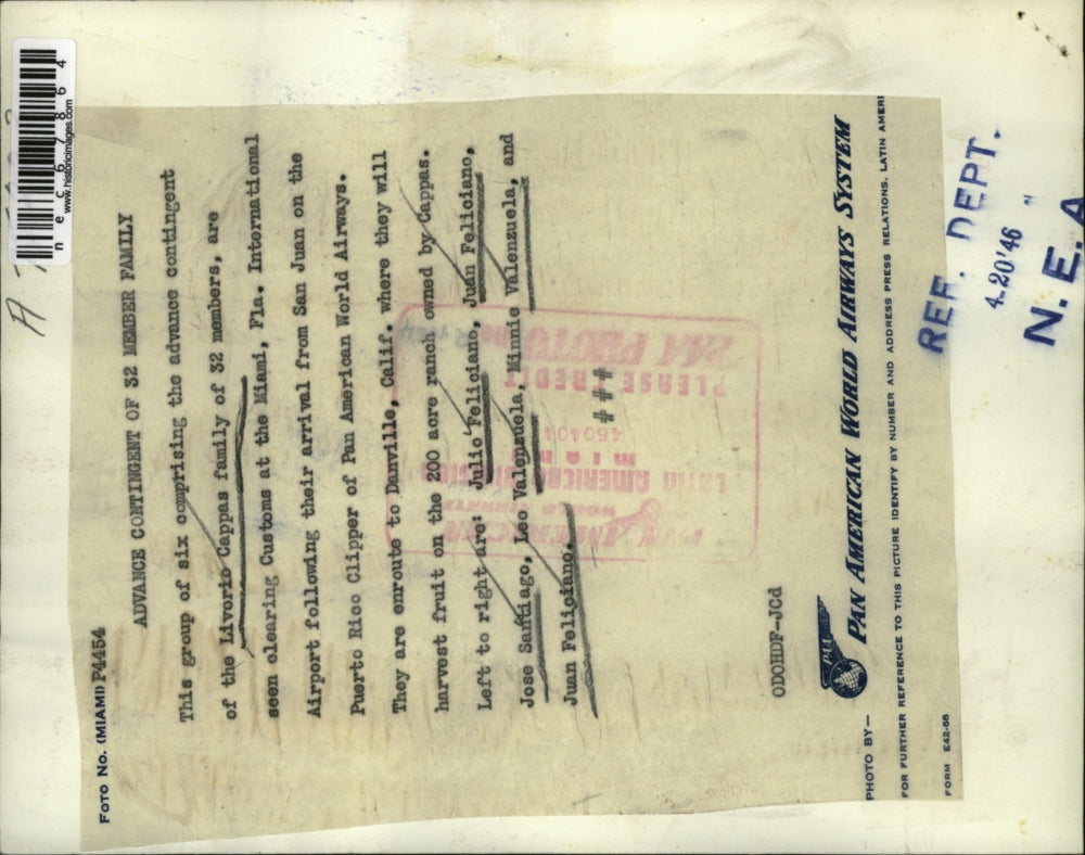 1946 Press Photo Liverio Cappas Family clearing the customs in Miami