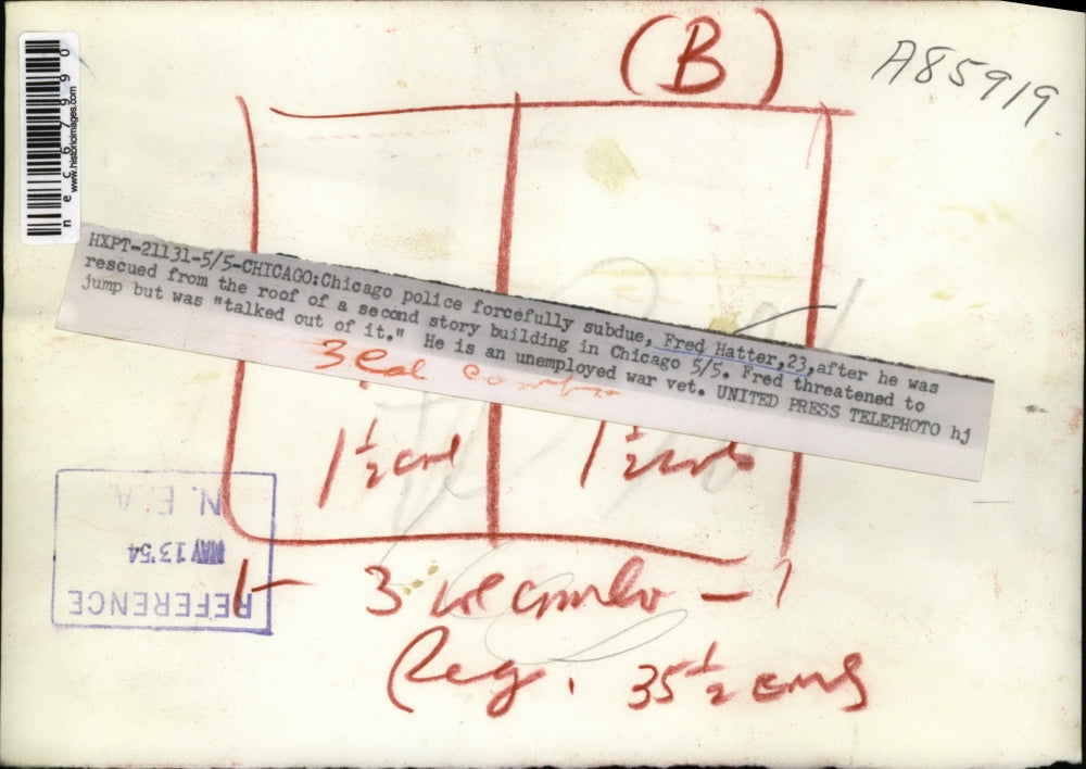 Chicago police subdue Fred Hatter at suicide attempt1954 Press Photo