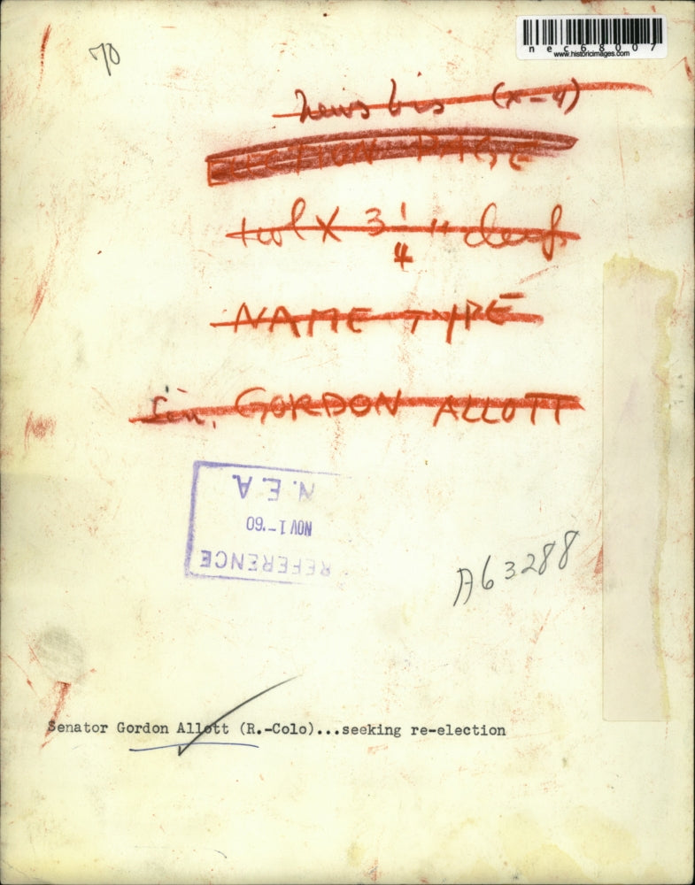 1960 Press Photo Senator Gordon Allott R of Colorado