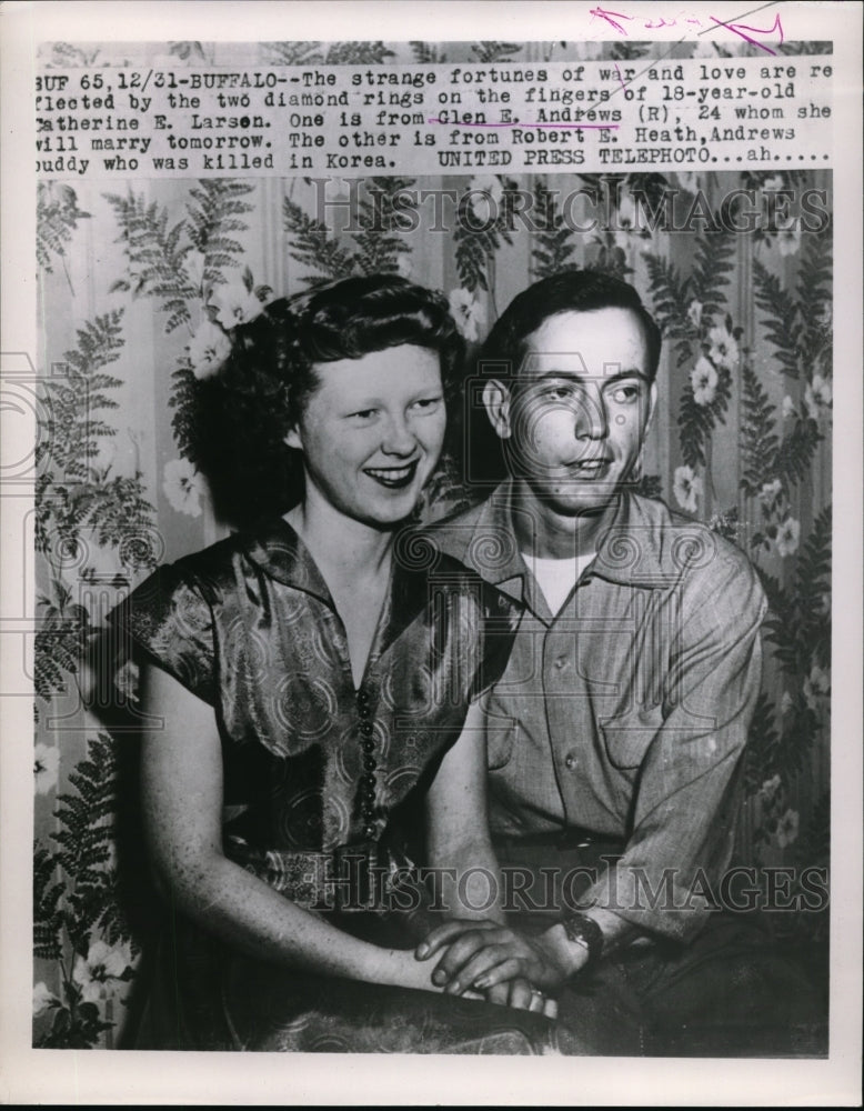 Load image into Gallery viewer, 1953 Press Photo Buffalo, NY Glen Andrews &amp; fiancee Catherine Larsen
