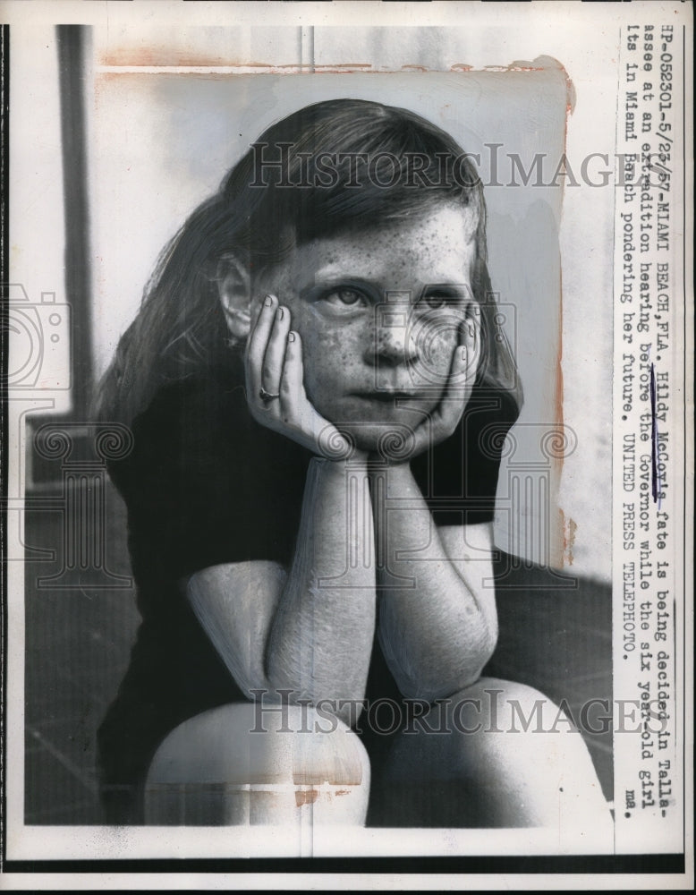 1957 Press Photo Miami, Fla Hildy McCoy, age 6 at extradition hearing