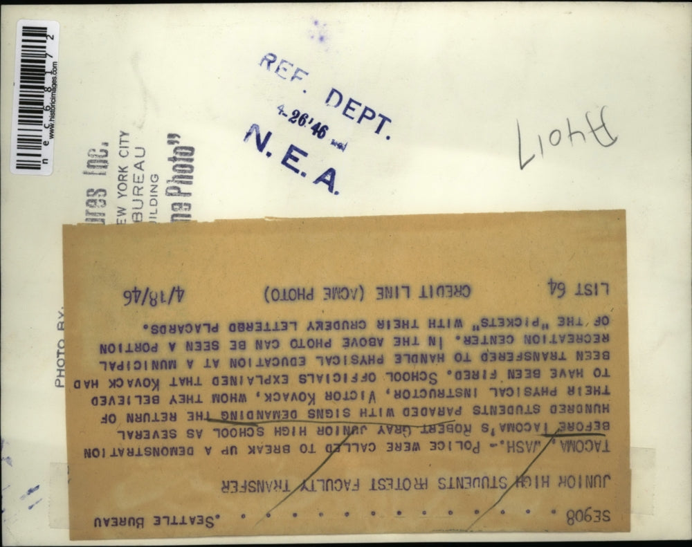 1946 Press Photo Tacoma, Wash demonstration at Rbt Gray Jr HS by students