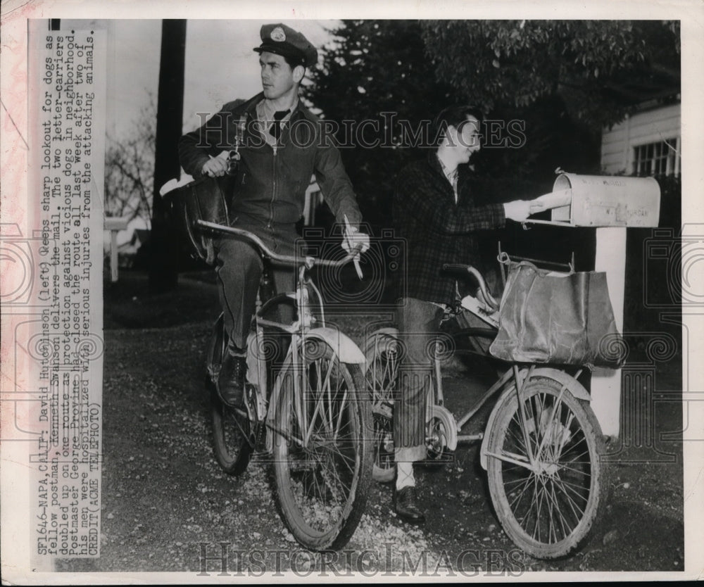 1949 Press Photo David Hutchinson Kenneth Swanson Delivers Mail