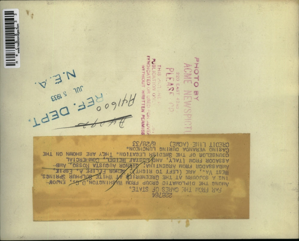 1933 Press Photo Semour Felipe A Espak And Gustaf Beidel Swedish Legation