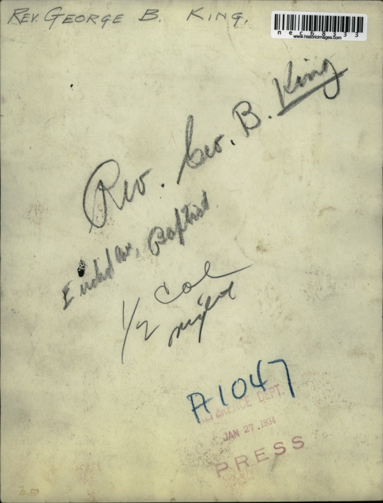 1934 Press Photo Rev George B King