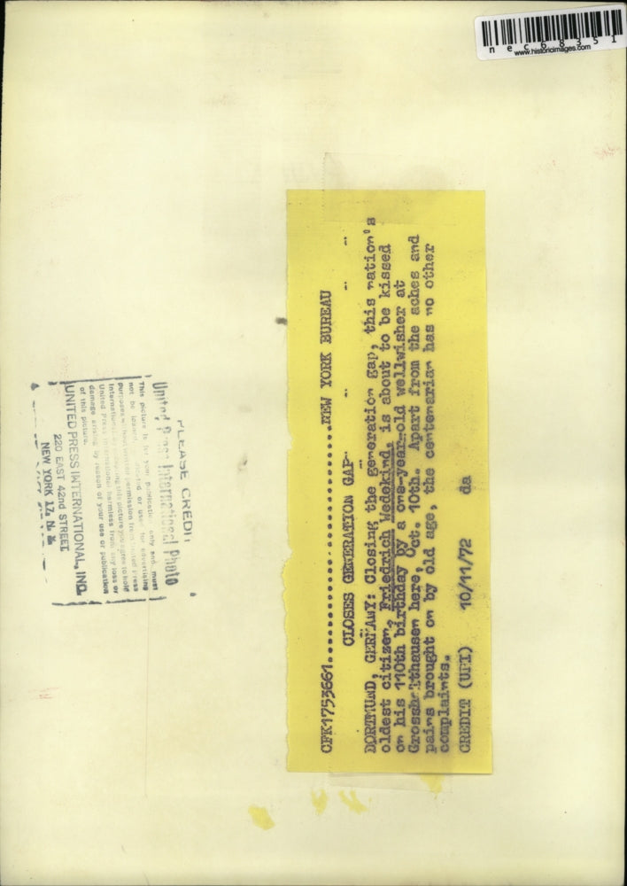 1972 Press Photo Oldest Nation Citizen Friedrich Wedekind celebrate his 110th bi