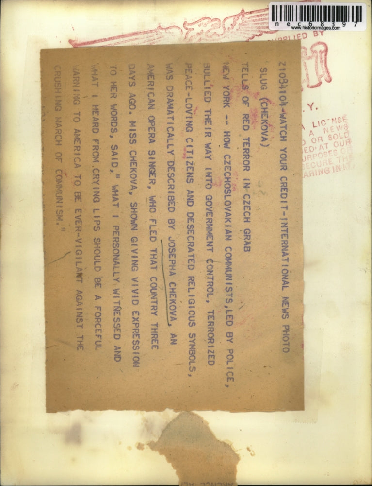 Load image into Gallery viewer, Press Photo Opera Singer Josepha Chekova Tells Of Communist Takeover - nec68397
