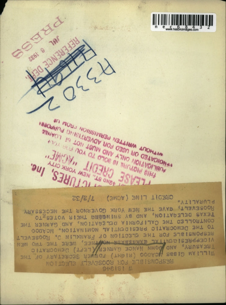 1932 Press Photo Donn Nance Garner with Gibbs Acadoo shaking hands - nec68432